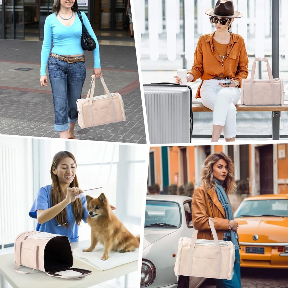 Fashion Dog Carrier Pet Carrier Airline Approved Cat Carrier for Small Dogs Cats Under 15 Lbs, Vegan Leather Collapsible Soft Sided Travel Puppy Carrier