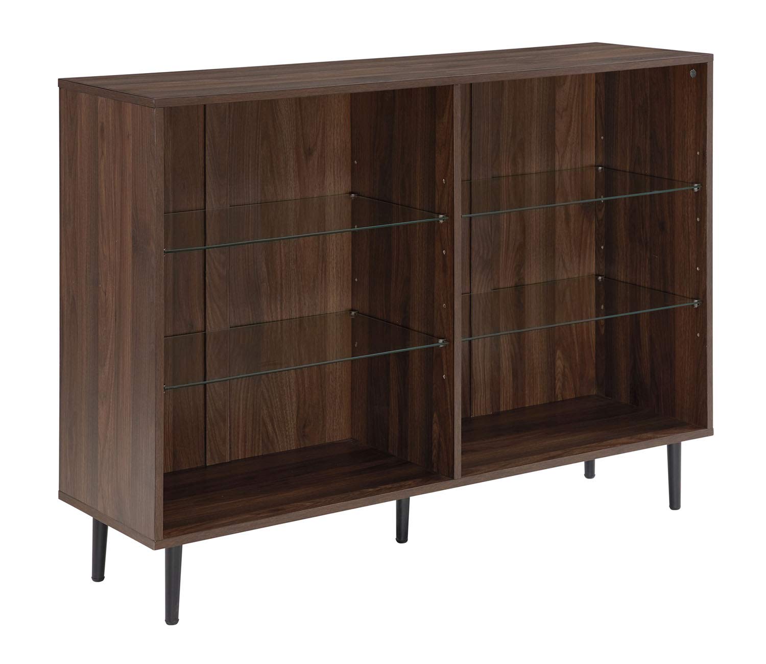 Walker Edison Saxon Mid Century Modern 4 Glass Shelf Bookcase, 48 Inch, Dark Walnut