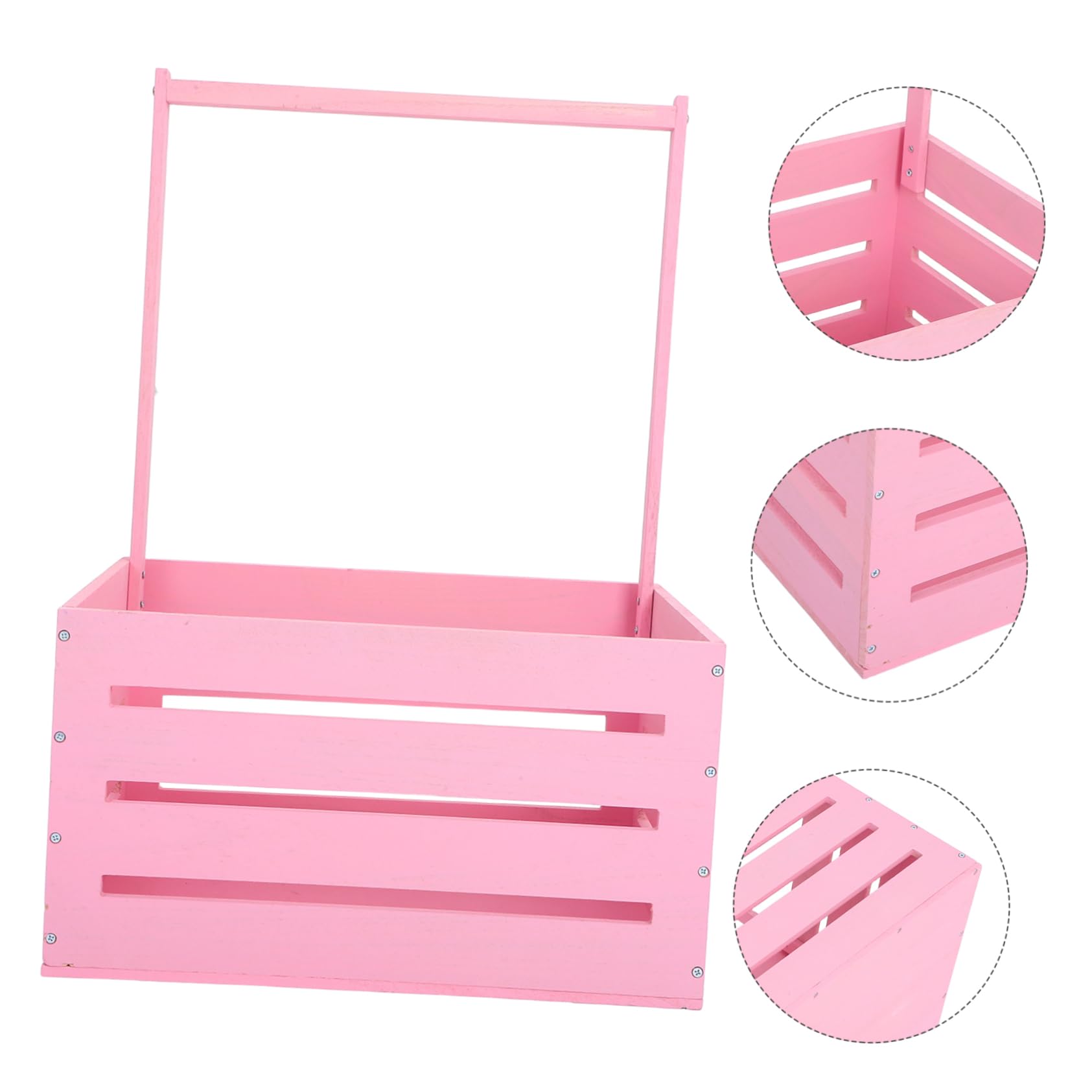 Cesta de Madera con Asa Rosa para Baby Shower y Almacenaje