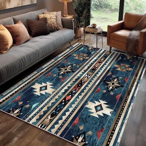 Tapis amérindien lavable et antidérapant à poils courts rustique - 3