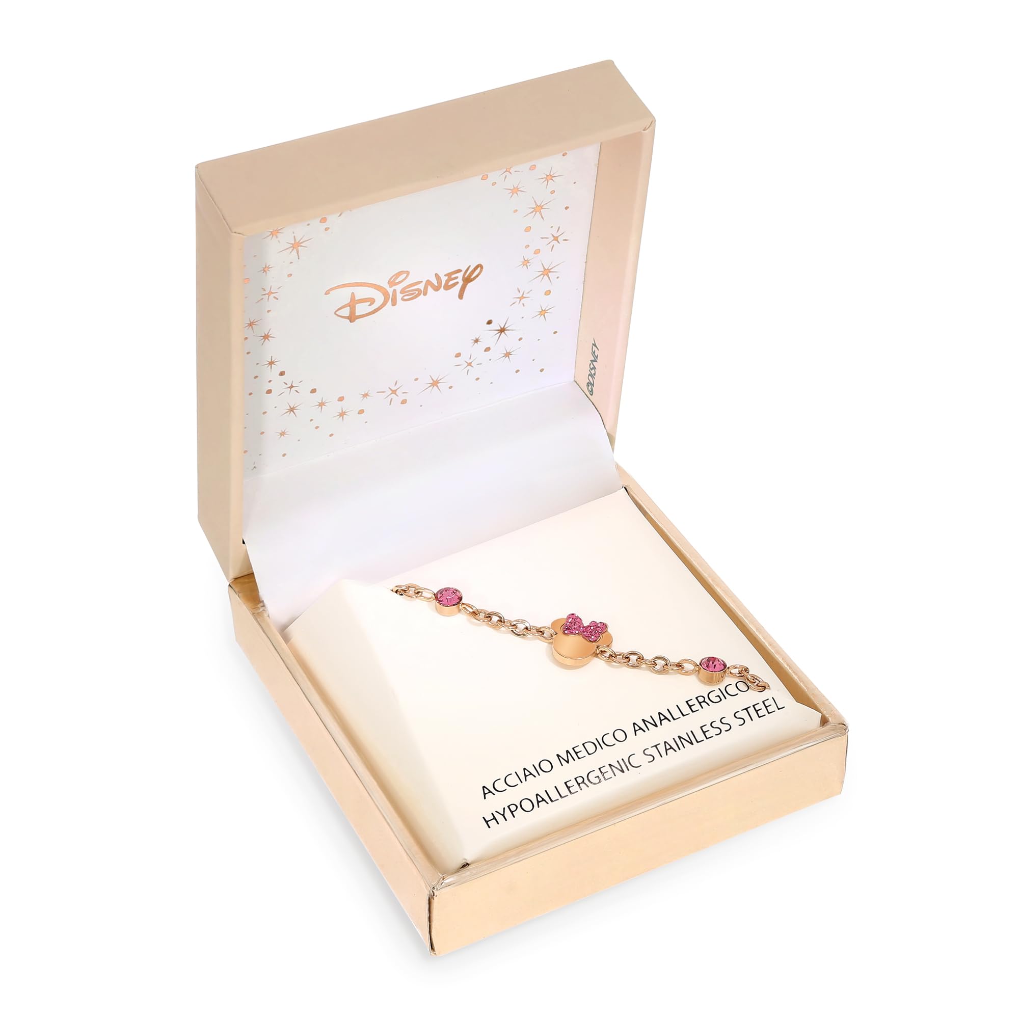 Bracelet Disney Minnie pour filles, en Acier Inoxydable, avec Cristaux de Zircone Cubique, Bijoux Disney