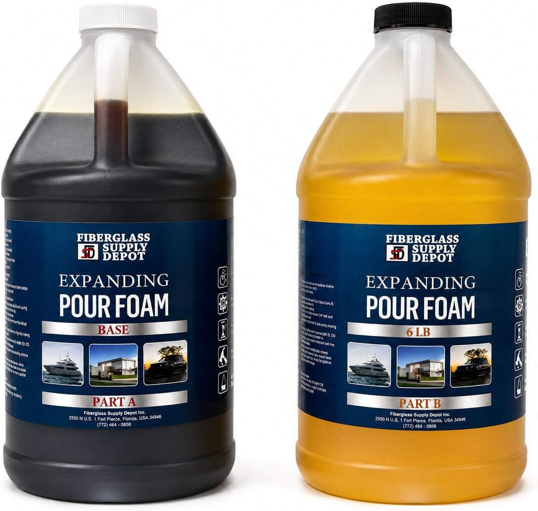 6 Lb. Density Expanding Pour Foam, 2 Part Polyurethane Closed Cell Liquid Foam for Boats, Dock Flotation, Carving, Soundproofing, Filling Voids, and Insulation (1 Gallon Kit)