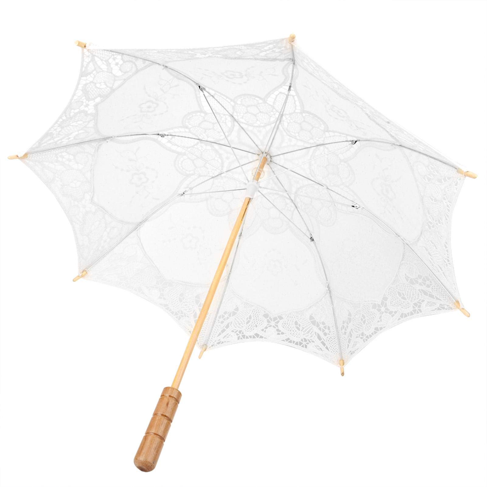 Buachois Lace Umbrella Craft Flowers Lace Embroidery Umbrella Children Stage Performance Bridal Party Decoration Photography Scene Props Accessory(White L)