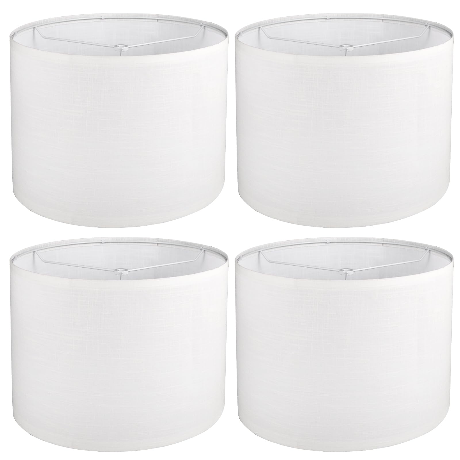 Set Of 4 Drum Lamp Shades – 13"x13"x10" White Fabric, Easy Assembly, For Table Lamps, Floor Lamps, Chandeliers, And Wall Lamps