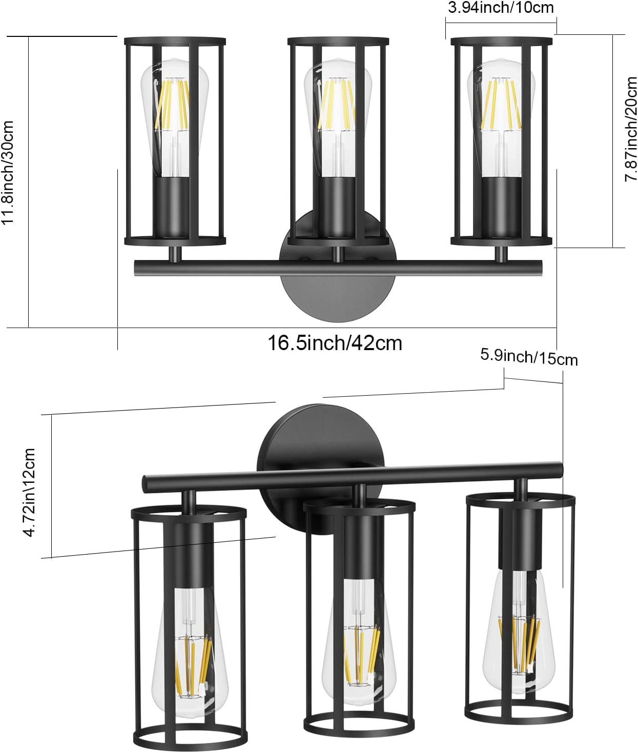 Aipsun Black Bathroom Light fixtures,3 Lights Farmhouse Bathroom Light fixtures Over Mirror, Modern Wall Light Fixture for Bathroom(Exclude Bulb)