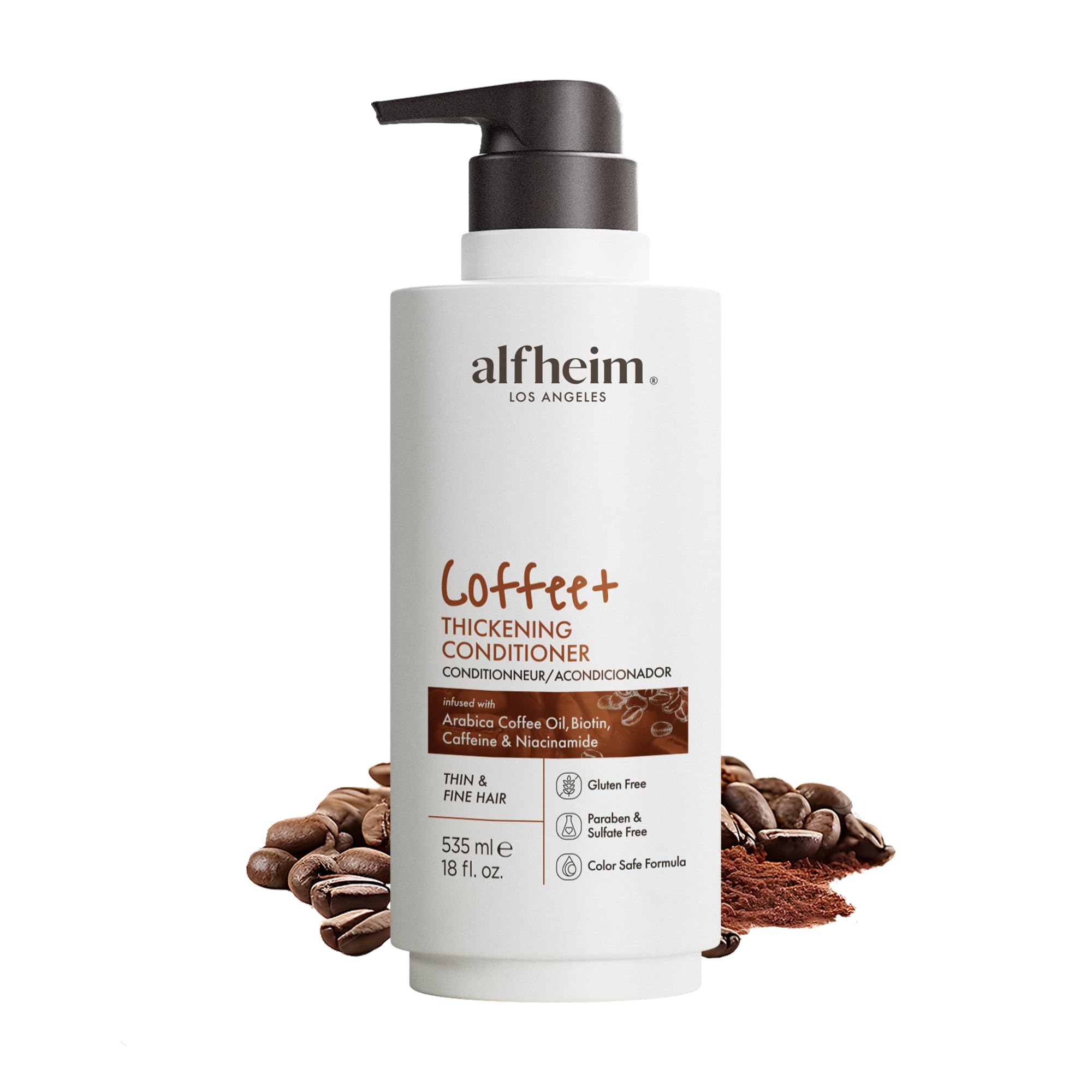 Alfheim ALFHEIM Coffee+ Thickening Conditioner for Fine, Thin & Weak Hair with Caffeine, Biotin & Arabica Coffee Oil, Strengthening, Moisturizing & Volumizing Formula, Paraben-Free, Sulfate-Free,18 oz 535 ml