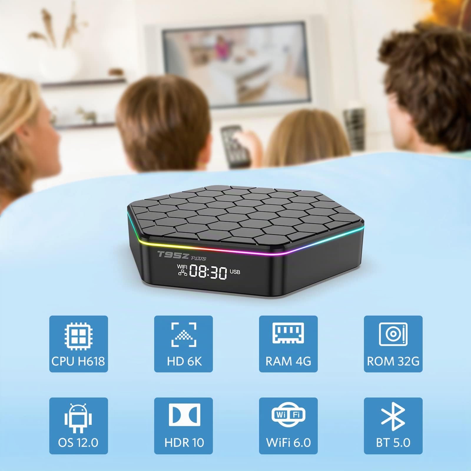 Box TV Android 12.0, 4 GB RAM 32 GB ROM Allwinner H618 Quad Core 64 bit, support HD 6K / 3D / H.265 Ethernet 2.4/5G Dual WiFi BT 5.0