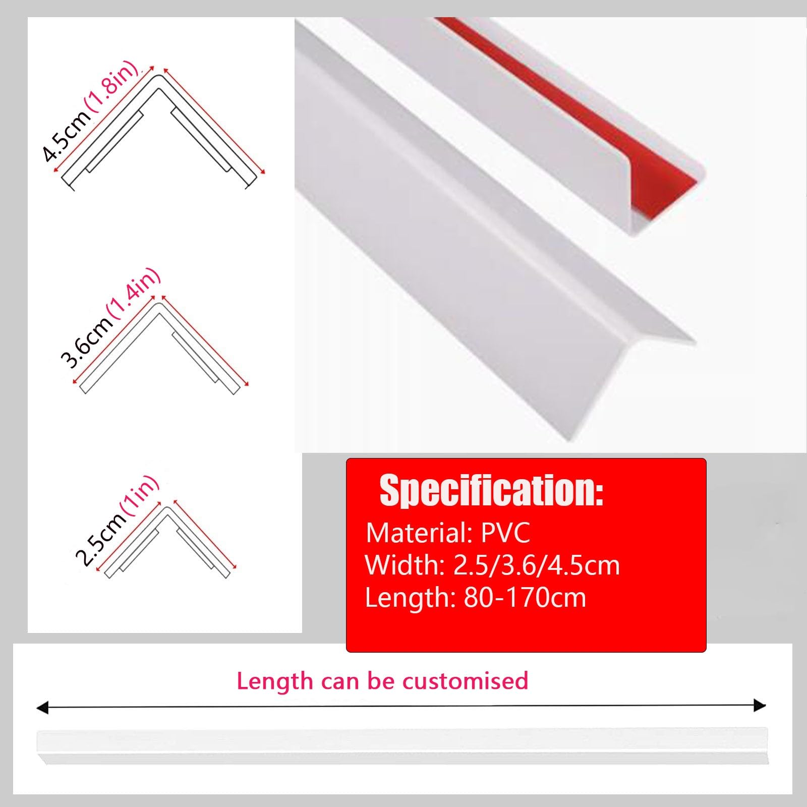 Protector de Esquina de Pared Blanco, Forma de L Extra Grueso para Proteger Paredes Armarios Muebles Mesa Bordes Afilados, 35/39/43/47/51/55/59Inch Largo ( Color : W 4.5cm(1.8in) , Size : 160cm/63in )