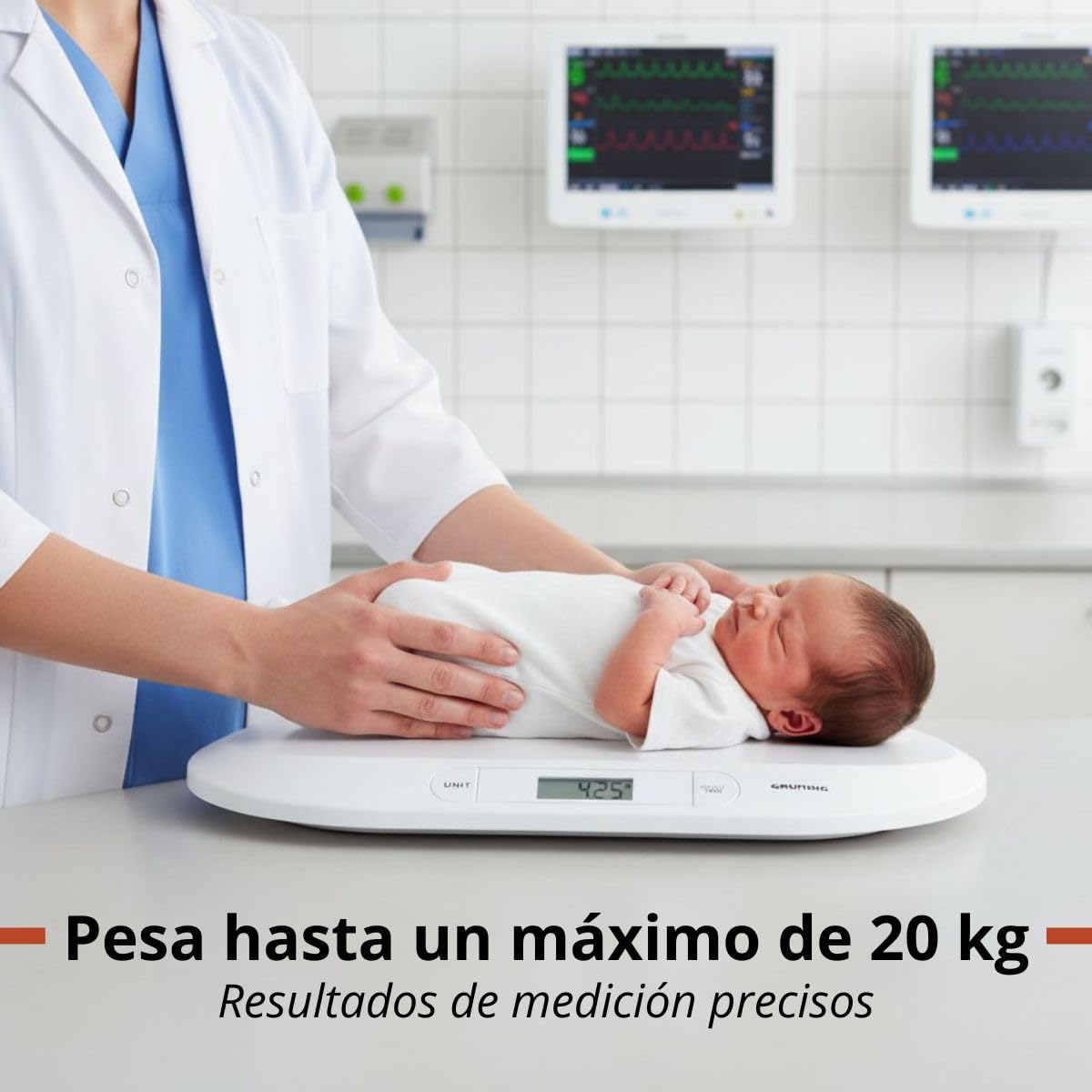 Grundig Bascula Bebe Digital - Bascula Bebe Recien Nacido - Bébes Hasta 20 G - 10 GR de Precisión - Función de Tara - Blanco