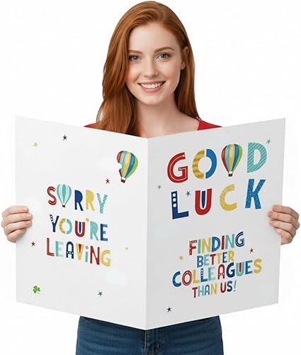 Outus Tarjeta de felicitación de jubilación grande para mujeres y hombres, tarjeta de bendición de buena suerte, regalo de firma de invitado