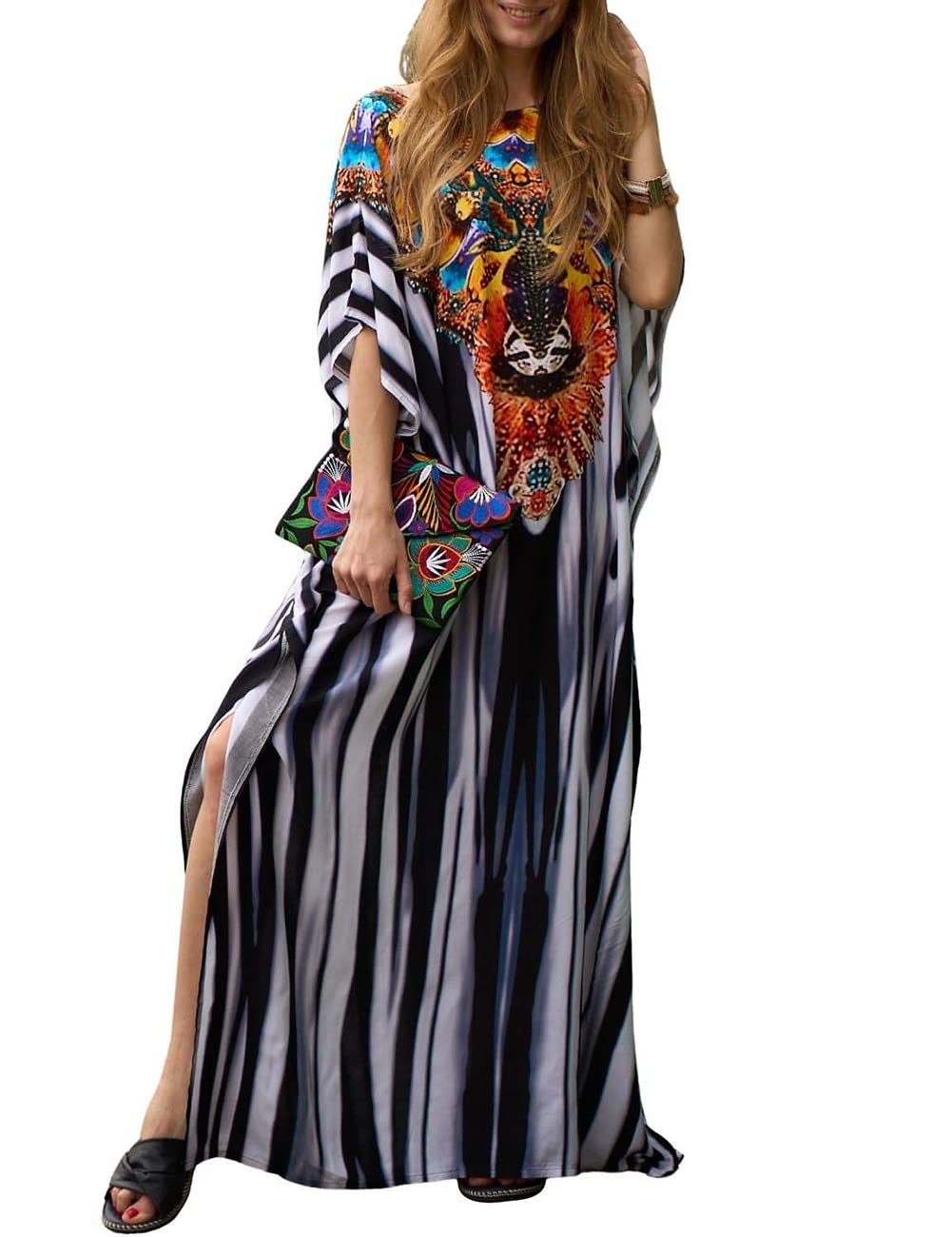 BsubseachWomen Casual Beach Kaftan Dress Short Sleeve Loungewear Caftan Swimsuit Cover Up