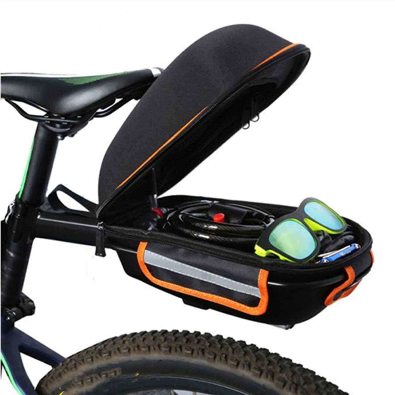 Torba rowerowa na tylny bagażnik do Orbea Comfort Series 2019-Present Shell Quick Release, torba na bagażnik rowerowy, wodoodporna, z paskiem odblaskowym, czarno-pomarańczowa