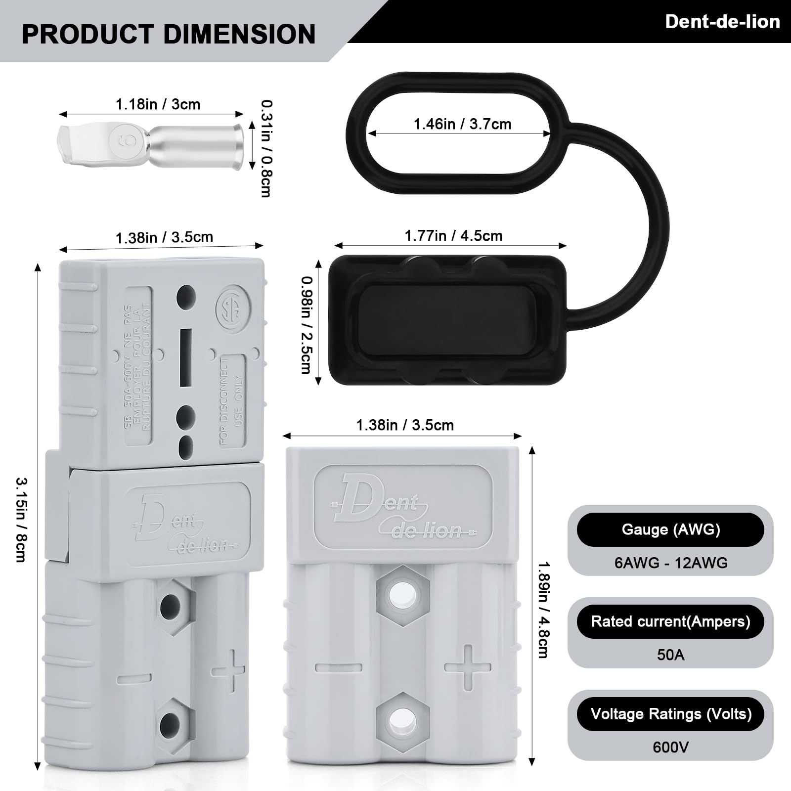 Conector de Batería,10 PCS 50A Conector de Batería AWG 6 Conexión Rápida Conectores Modulares de Batería Desconexión Rápida (Gris)