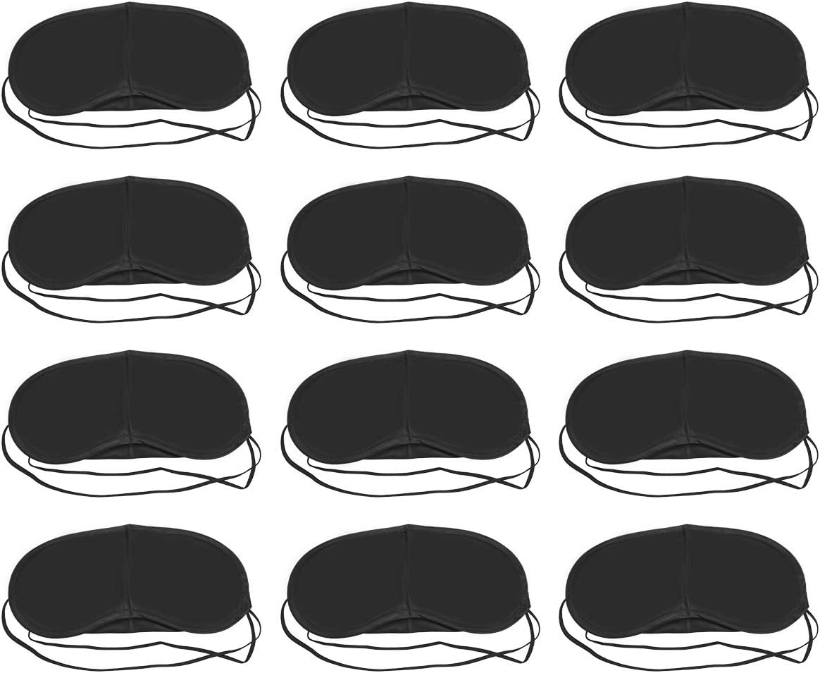 Shapenty Black Eye Mask Shade Cover Blindfold Game Travel Nap Sleep Aid Cover Eyeshade Light Guide Relax Night Sleeping Cover with Nose Pad for Men Women, 12PCS