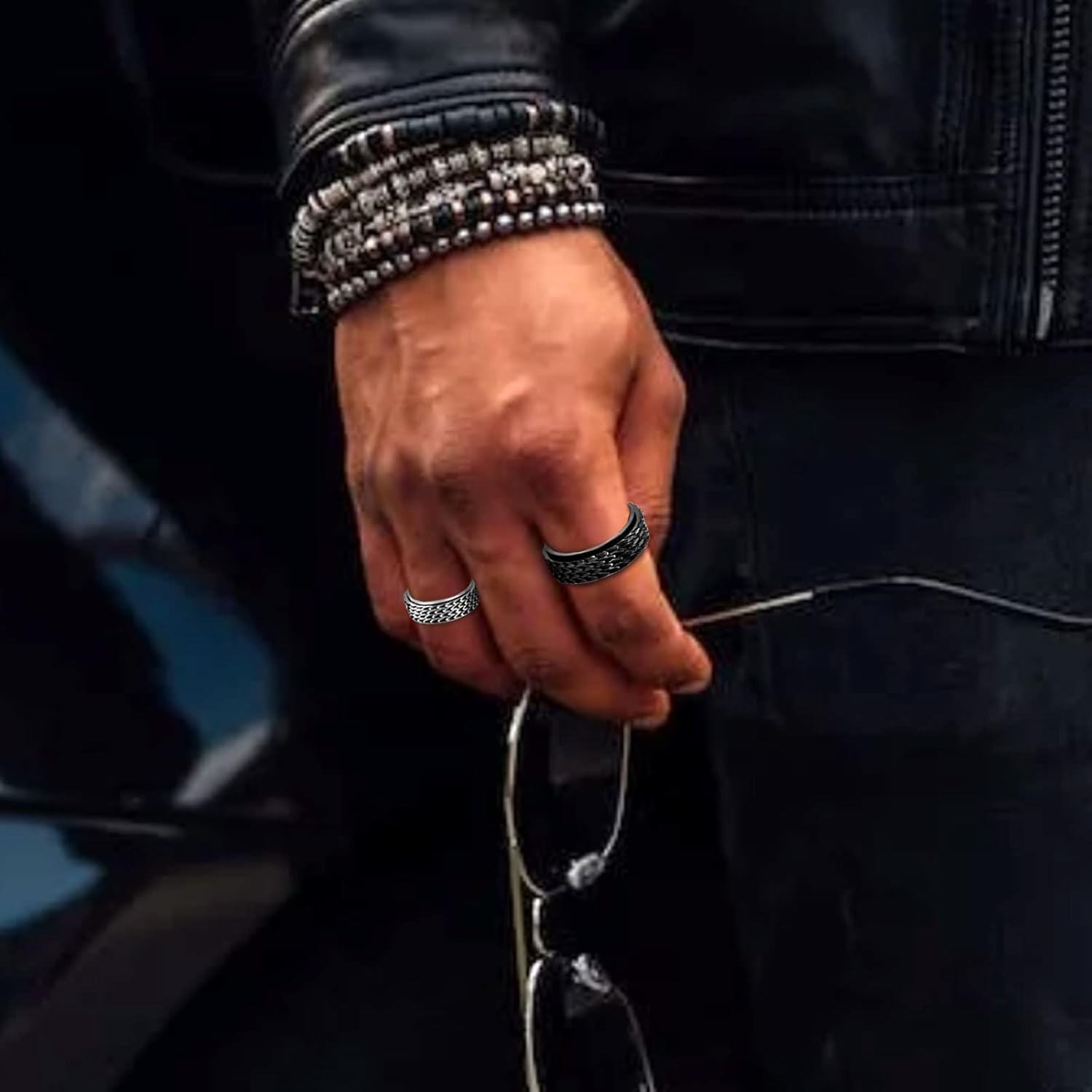 Nanafast Dragon Scale Anxiety Ring for Men Cool Stainless Steel Snake Dragon Scales Spinner Rings Fidget Ring Mens Ring - Image 3