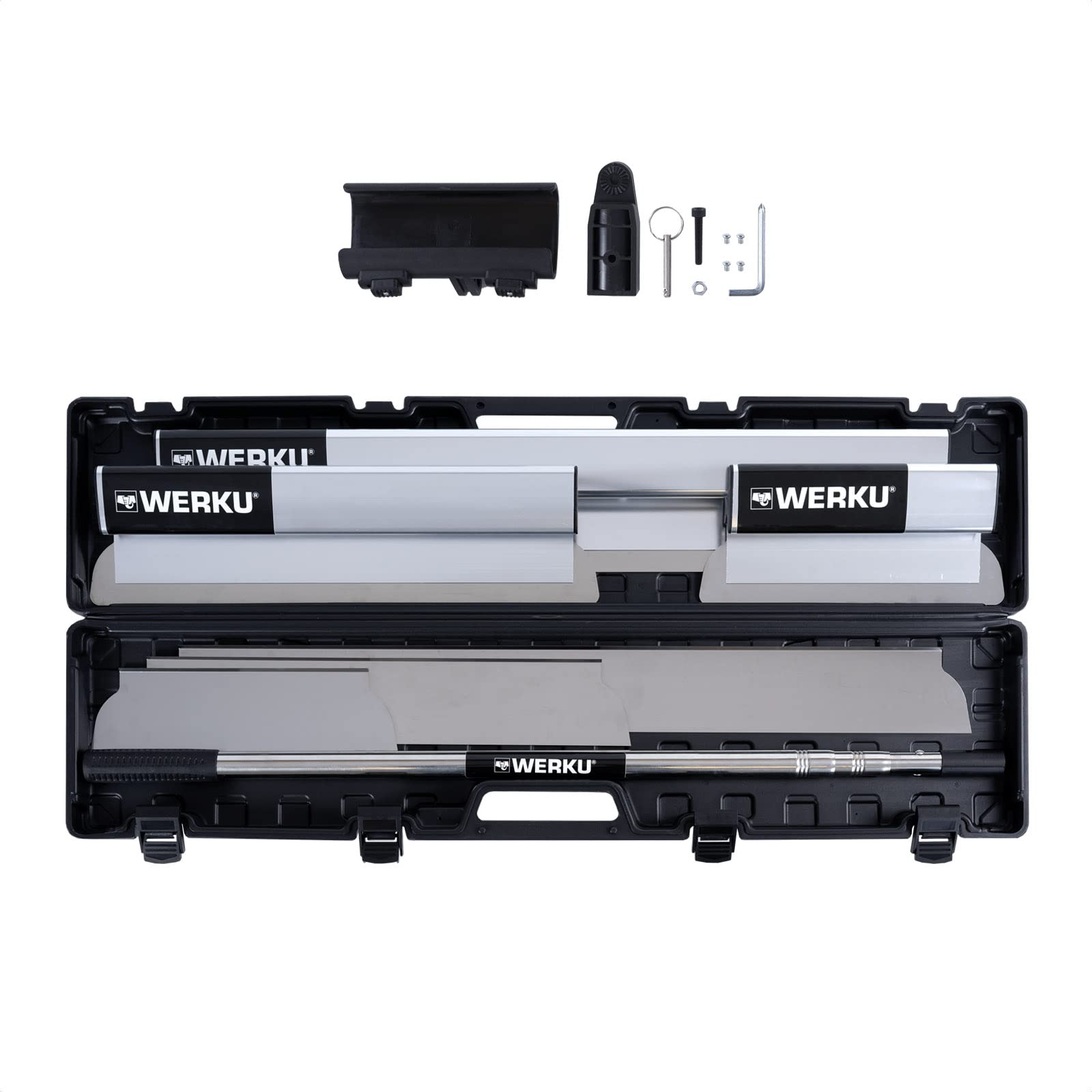 Werku WK602540, Jeu Couteaux Enduire Manche Extensible, Qualité Professionnelle, Longueur 300-500-800 mm, Comprend Étui, Manche Extensible et Tête Support