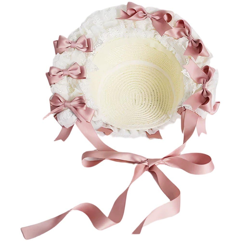 Chapeau de paille style Lolita aux finitions fleurs victoriennes