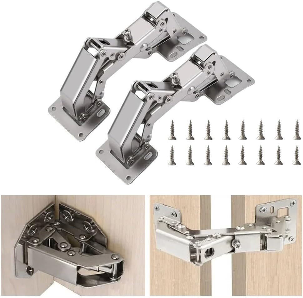 2 Pack 175 Degree Concealed Cabinet Hinges, Stainless Steel Adjustable Full Overlay Style Heavy Duty Door Hinges for Kitchen Cupboard Furniture