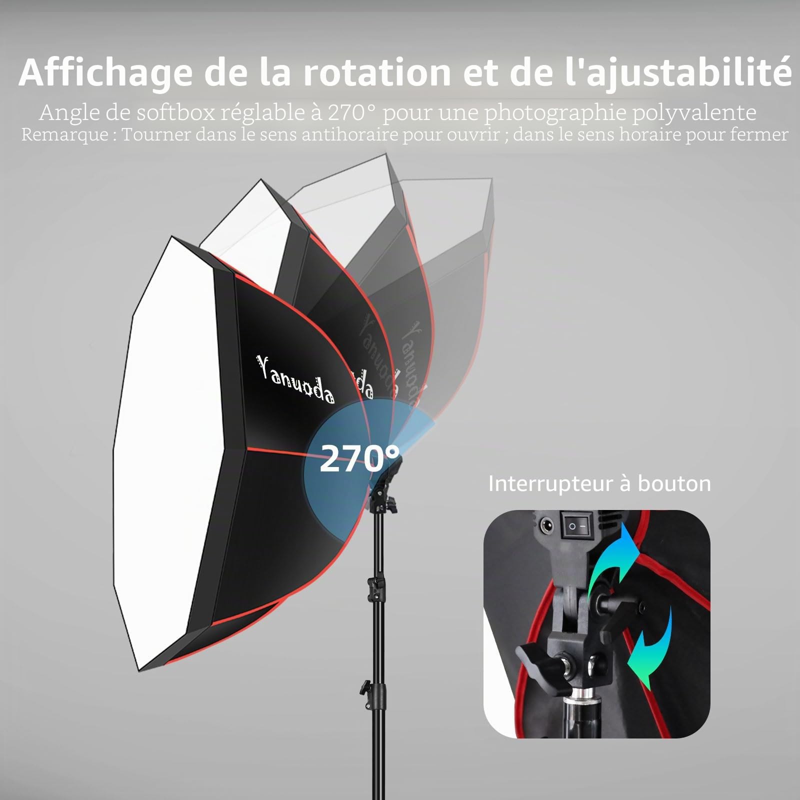 Softbox Octogonale 95cm LED 110W IRC97 Éclairage Studio Vidéo TikTok