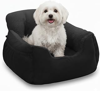 Oiilores Dog Car Seat for Small Dogs,Washable Pet Booster Seats for Car with Clip-On Safty Leash, Reversible Puppy Carseat with Storage Pockets, Travel Carrier Bed for Dogs Under 25 lbs, Dark Grey