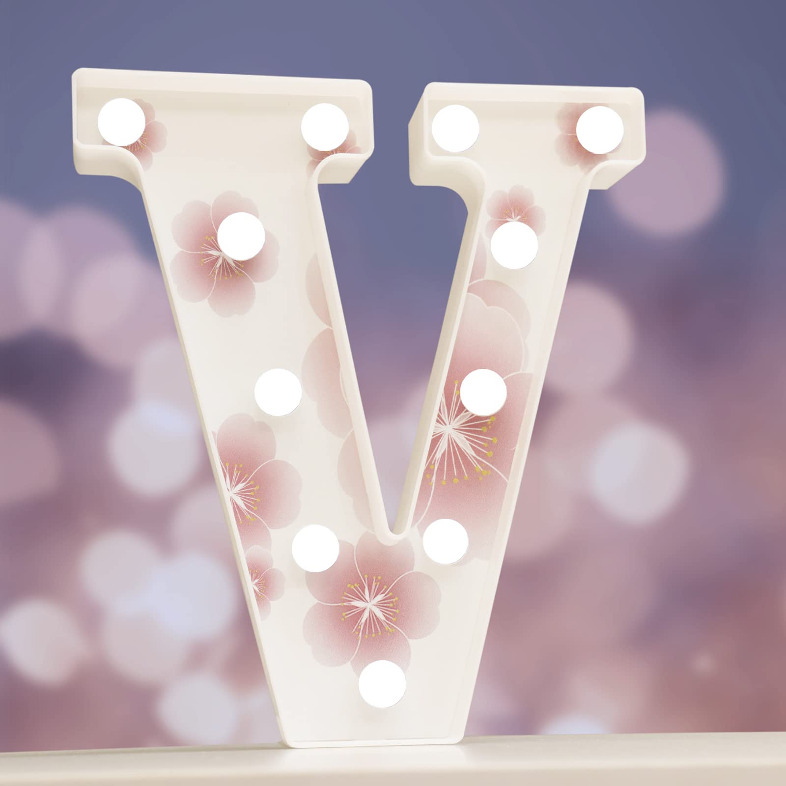 Marquee Light Up Letters Sign,LED Wall Desk Decor for Girls Women with Remote, 18 Colors Pink Flower Letter Lights for Bedroom Birthday Wedding Party Spring Home Decoration-V