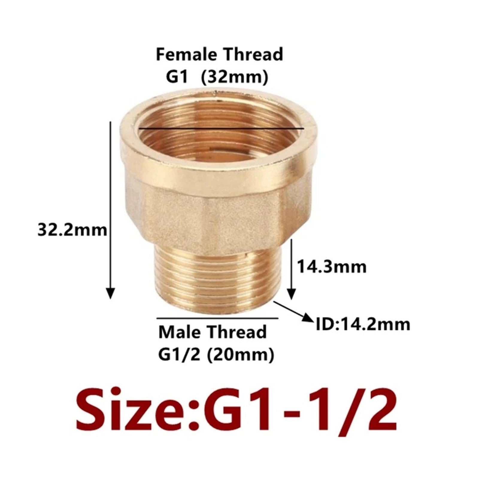 Złącze mosiężne 1 "1.2" .5 "z gwintem męskim na żeńskim łączniki rurowe sześciokątne szybkozłącze do gazu wodnego konwersja miedzi Adapte(G1-1I2 Inch)