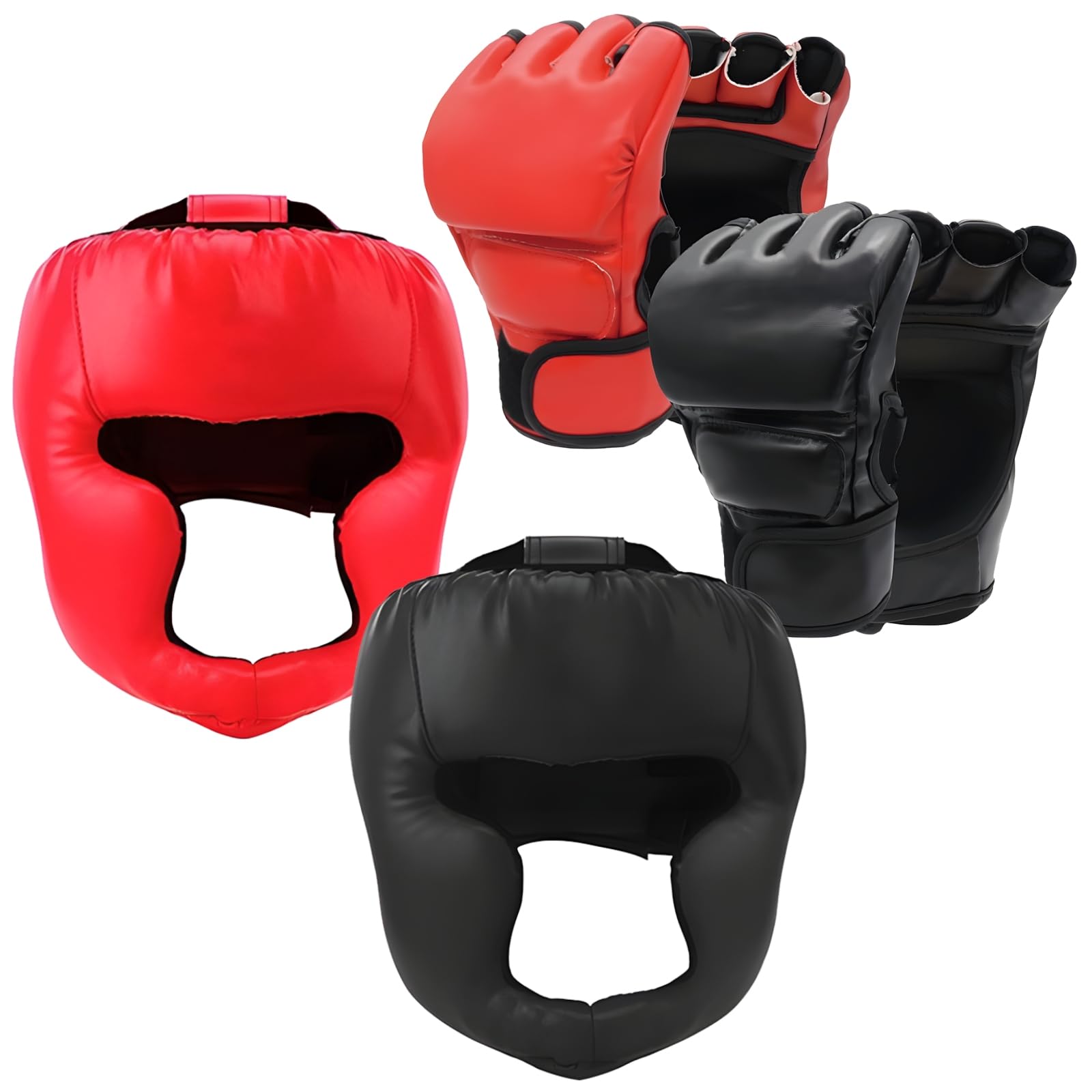 Sparring - Juego de equipo de boxeo, 4 piezas, guantes y casco de piel sintética, protección de entrenamiento para adultos