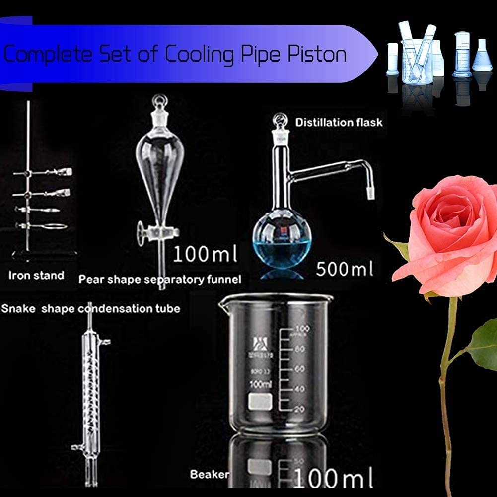 HUILE Kit de destilación 500 ml, Kit de destilación fraccional de destilador de Aceite, aparatos de destilación de Vidrio, Equipo de destilación al vacío, Kit de cristalería de Laboratorio de química