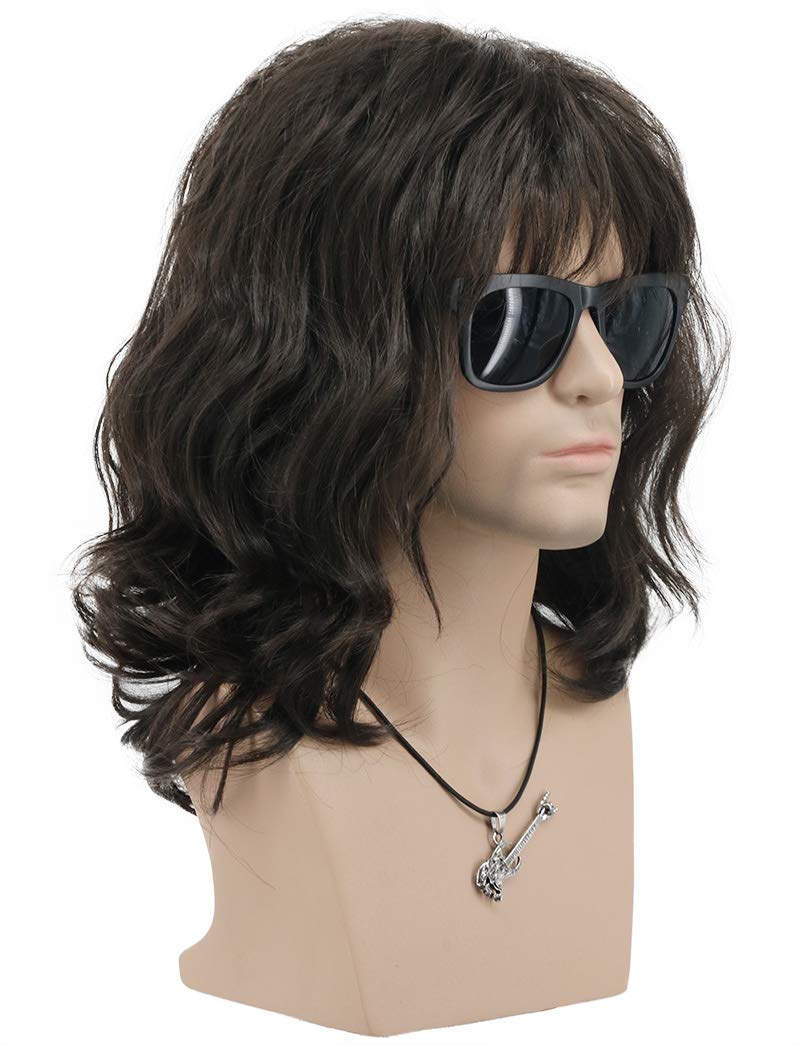 VGbeaty 70s 80s Punk Rocker Long Wave Dark Brown Wig - Hippie Party California Halloween Cosplay, Medium - Image 3
