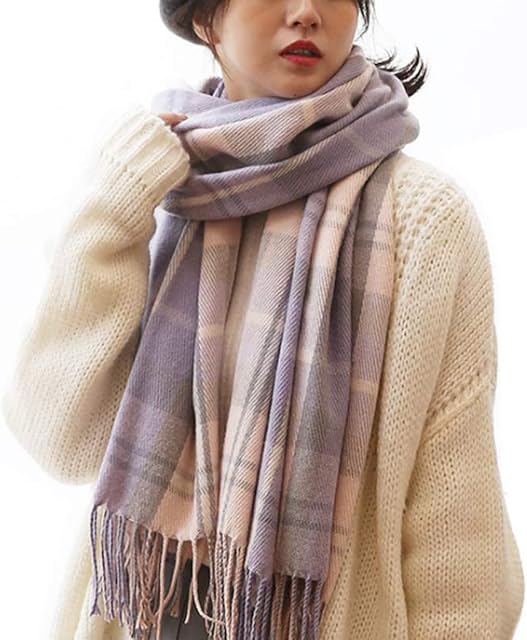 Lucpetk Winter Plaid Soft Scarf,Tartan Check Cashmere Scarves Wraps for women Wool Warm Spinning Tassel Shawl Long Stole