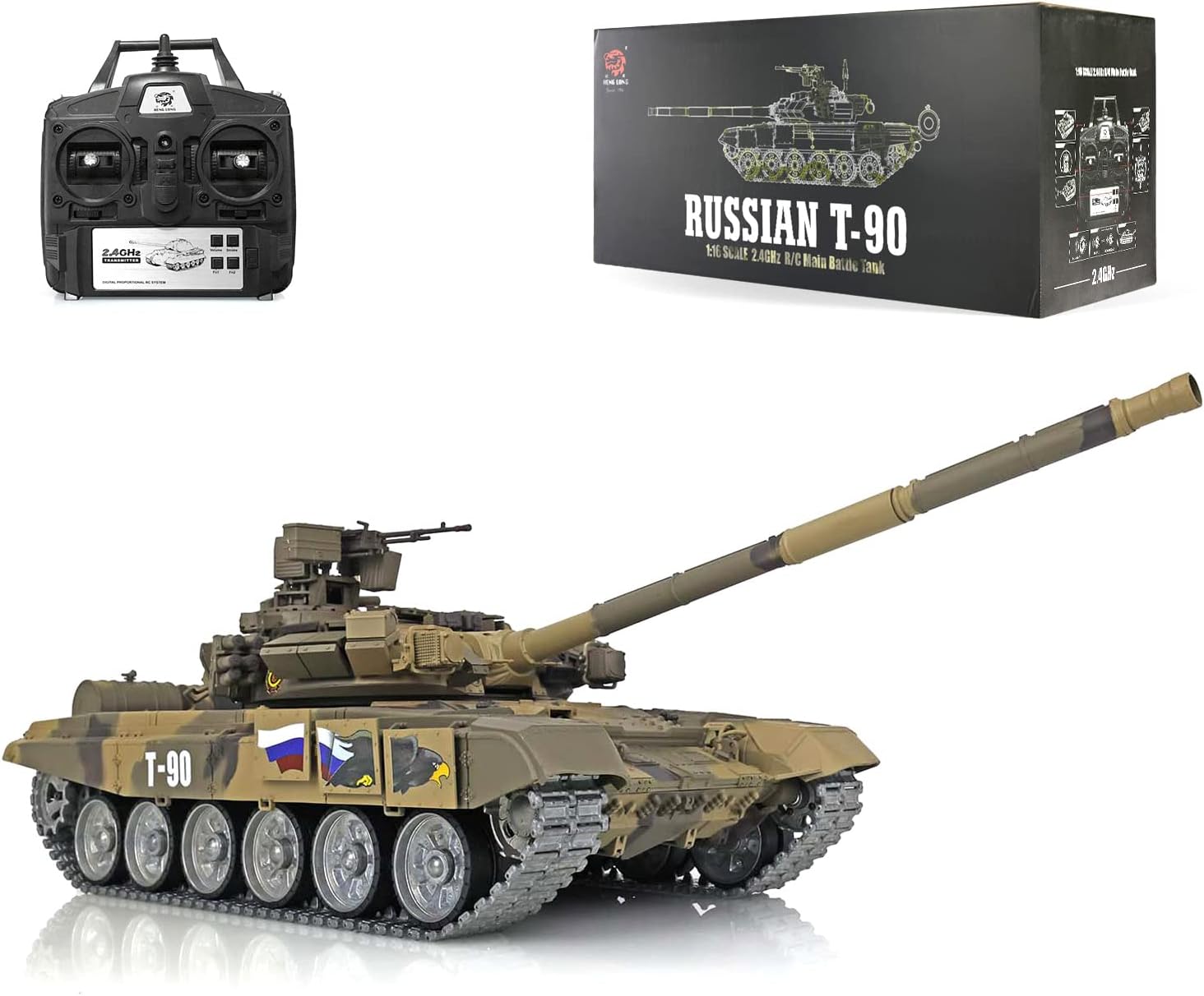 TOUCAN RC HOBBY Henglong 1/16 7.0 Customized Russia T90 RC Tank 3938 360° Turret Metal Tracks