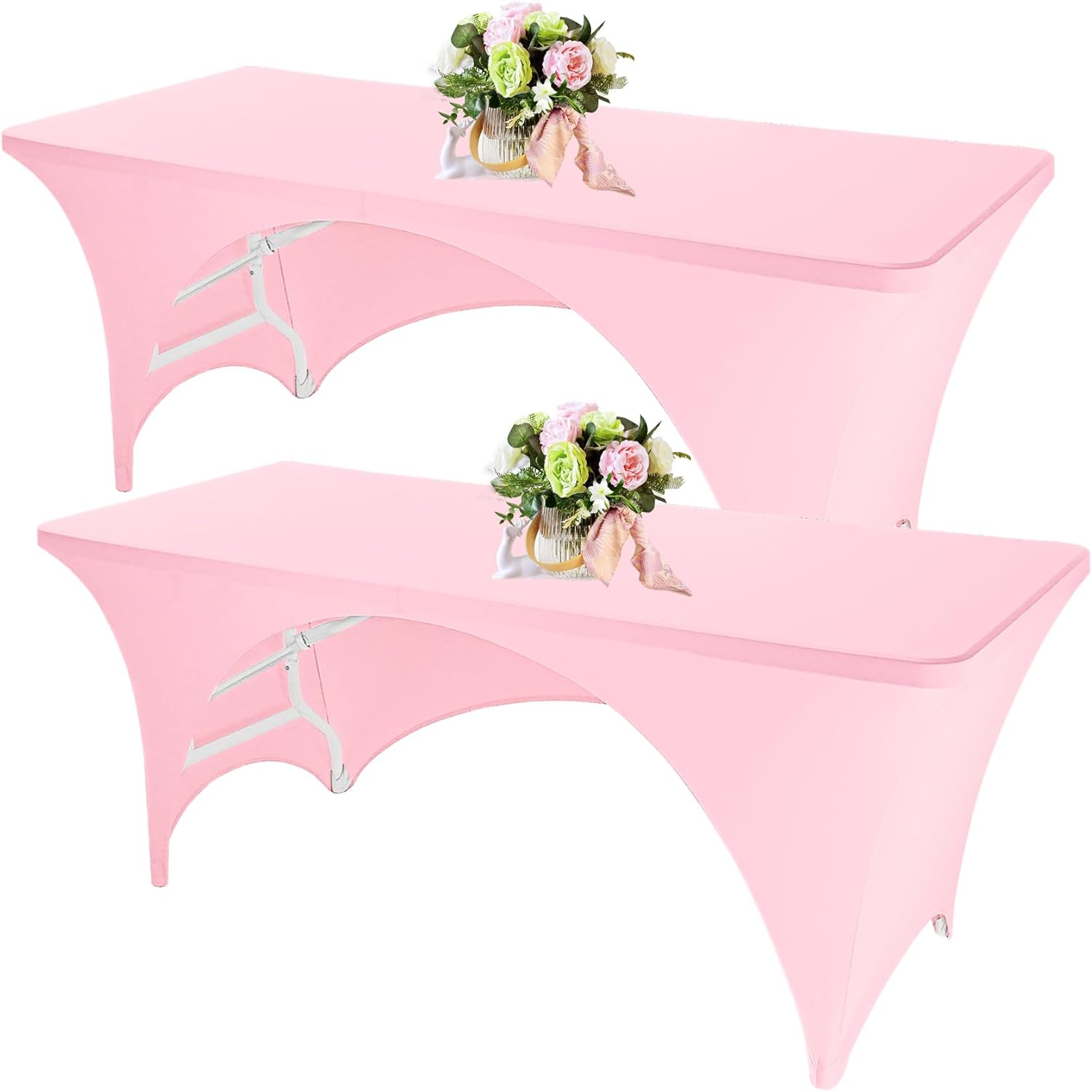 Fivenl 2 Pack Spandex Rectangle Tablecloths 96 x 30 Inch, Open Back Pink Stretch Table Clothes for 8 Foot Tables, Washable Fitted Table Cover for Parties, Wedding, Banquet, Trade Show (Pink, 8FT)
