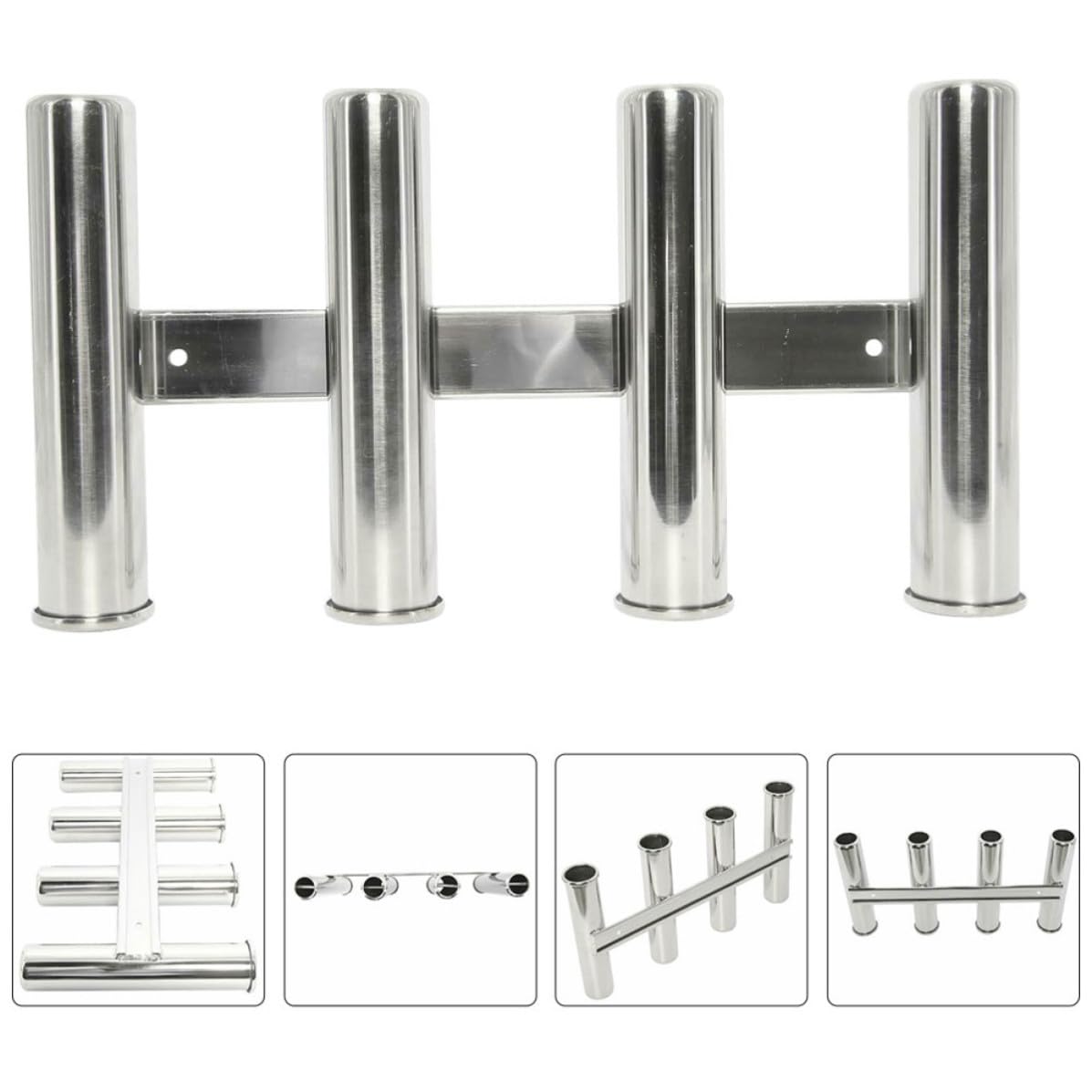 Supporto per Canne da Barca in Acciaio Inox, 4 Tubi Argento