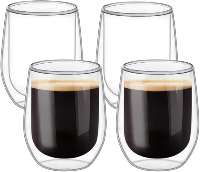 ComSaf 300ML Double Walled Glass Mug Set of 4, Thermal Insulation, Mug for Hot/Cold Drinks, Tumbler for Tea Cappuccino Latte Hot Chocolate, Housewarming Gifts