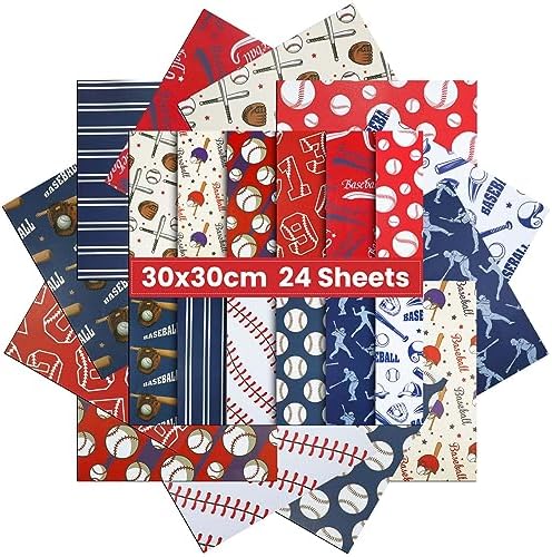 Amazon.com : PUIKSXER 24 Sheets Double-Sided Baseball Pattern Paper, 12 ...
