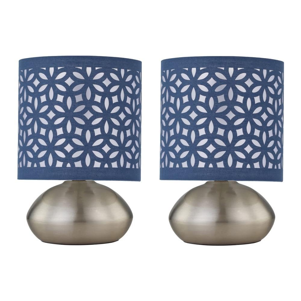 Set of 2 Jenson - Brushed Chrome Touch Table Lamps Blue Cut Out Shade
