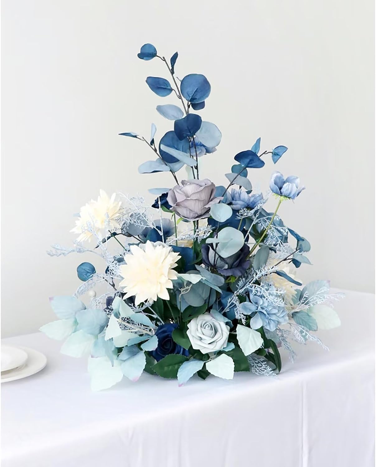 Emivery Wedding Aisle Flowers Arrangement, Dusty Blue Artificial Flower Table Centerpieces Arrangement Fake Flower Aisle Runner Welcome Entryway Floral Decor