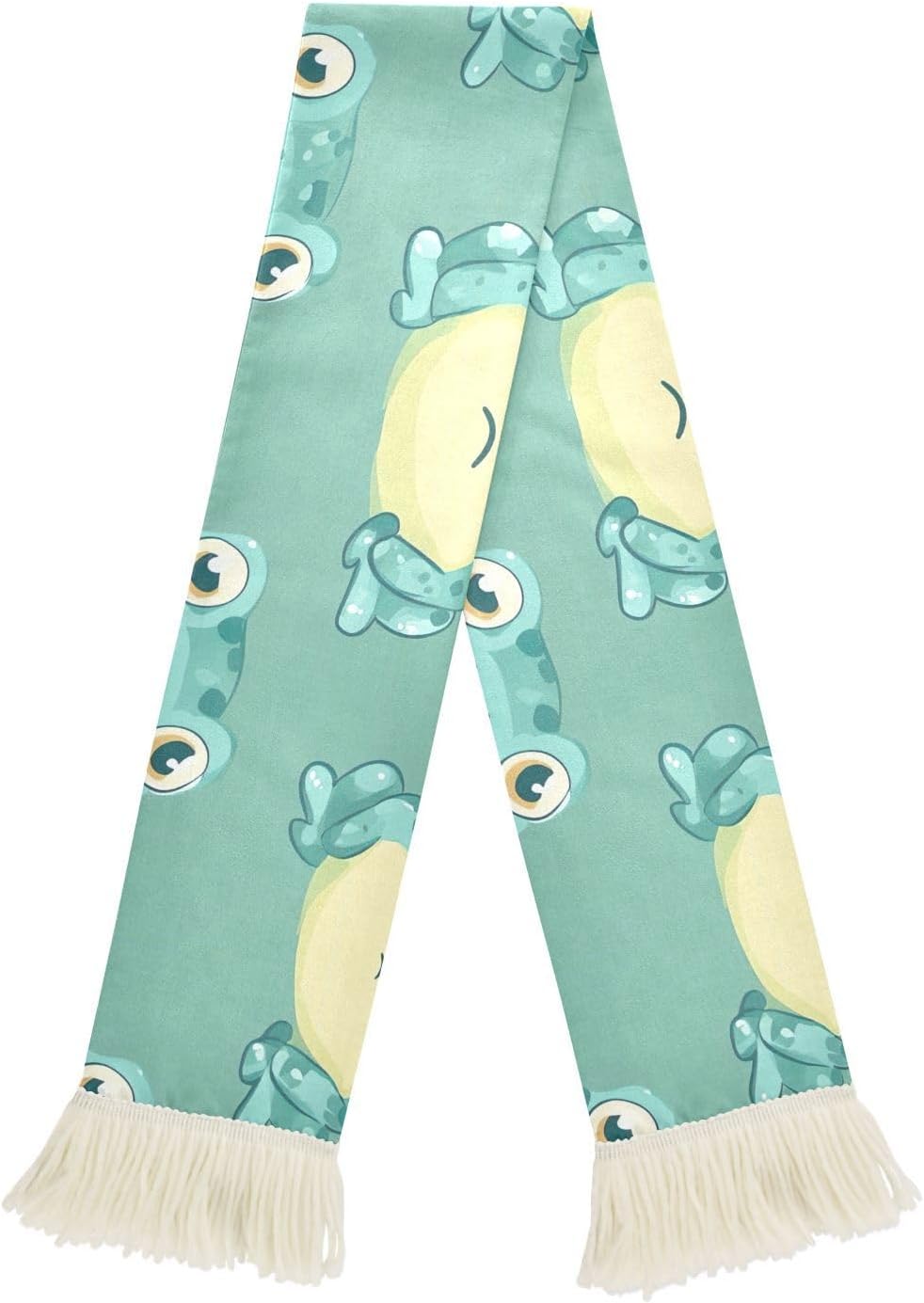 CHIFIGNO Cute Frog Green Sports Fan Scarf, Soft Polyester Soccer Scarf for Match Days, Quick Dry Absorbent White