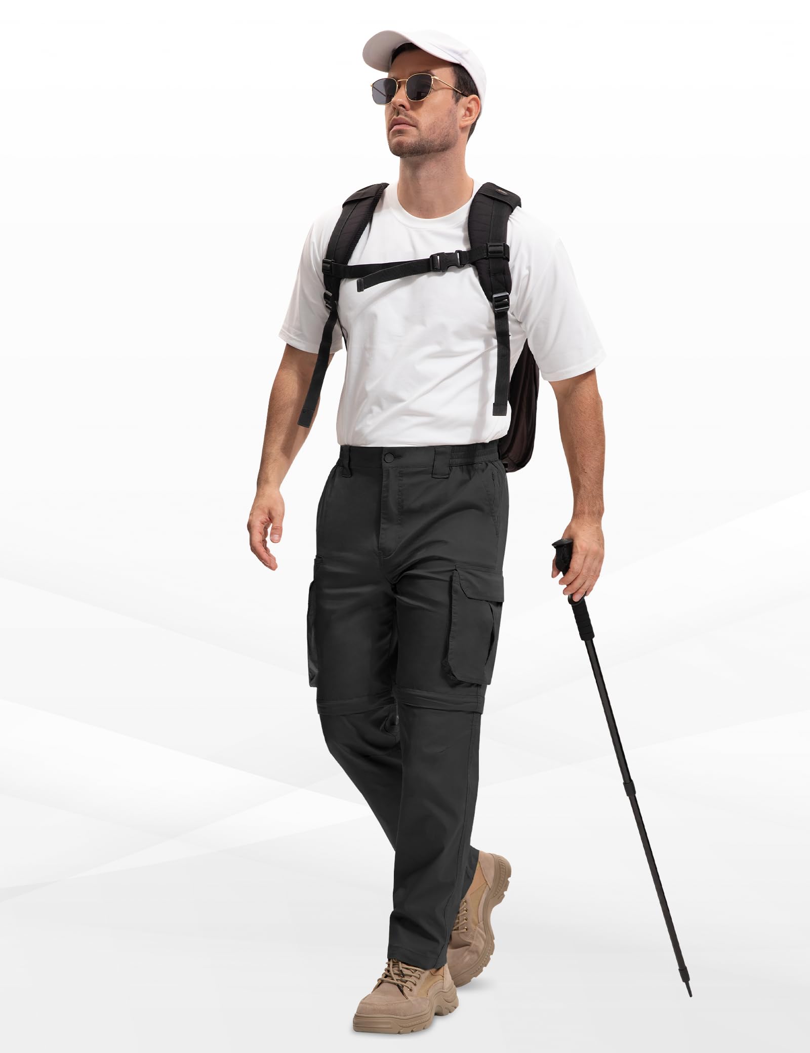 MOURCE Pantalones de senderismo para hombre, con cremallera, ligeros, de secado rápido, 8 bolsillos, para camping, viajes, pesca