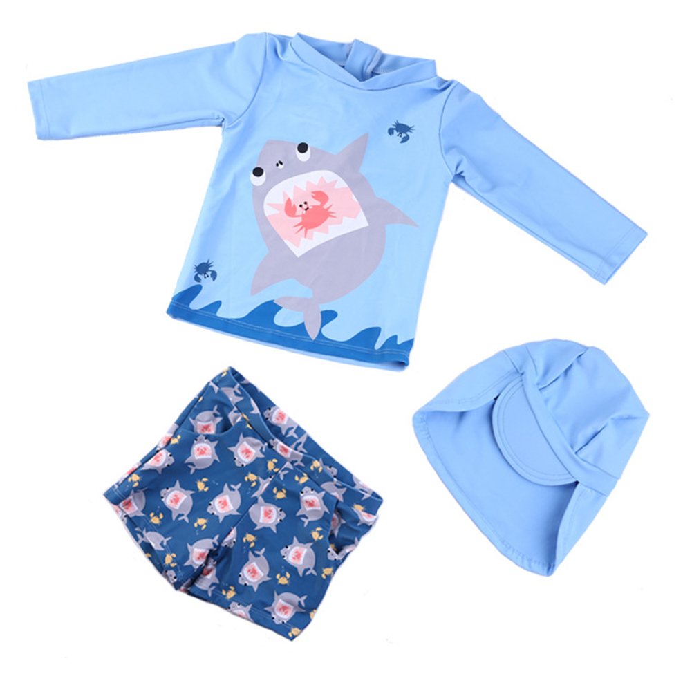 CollagerToddler Baby Boys Long Sleeve Swimsuits Shark Two Piece Kids Rash Guard Sun Protection Swimwear Little Boys Beach Wear