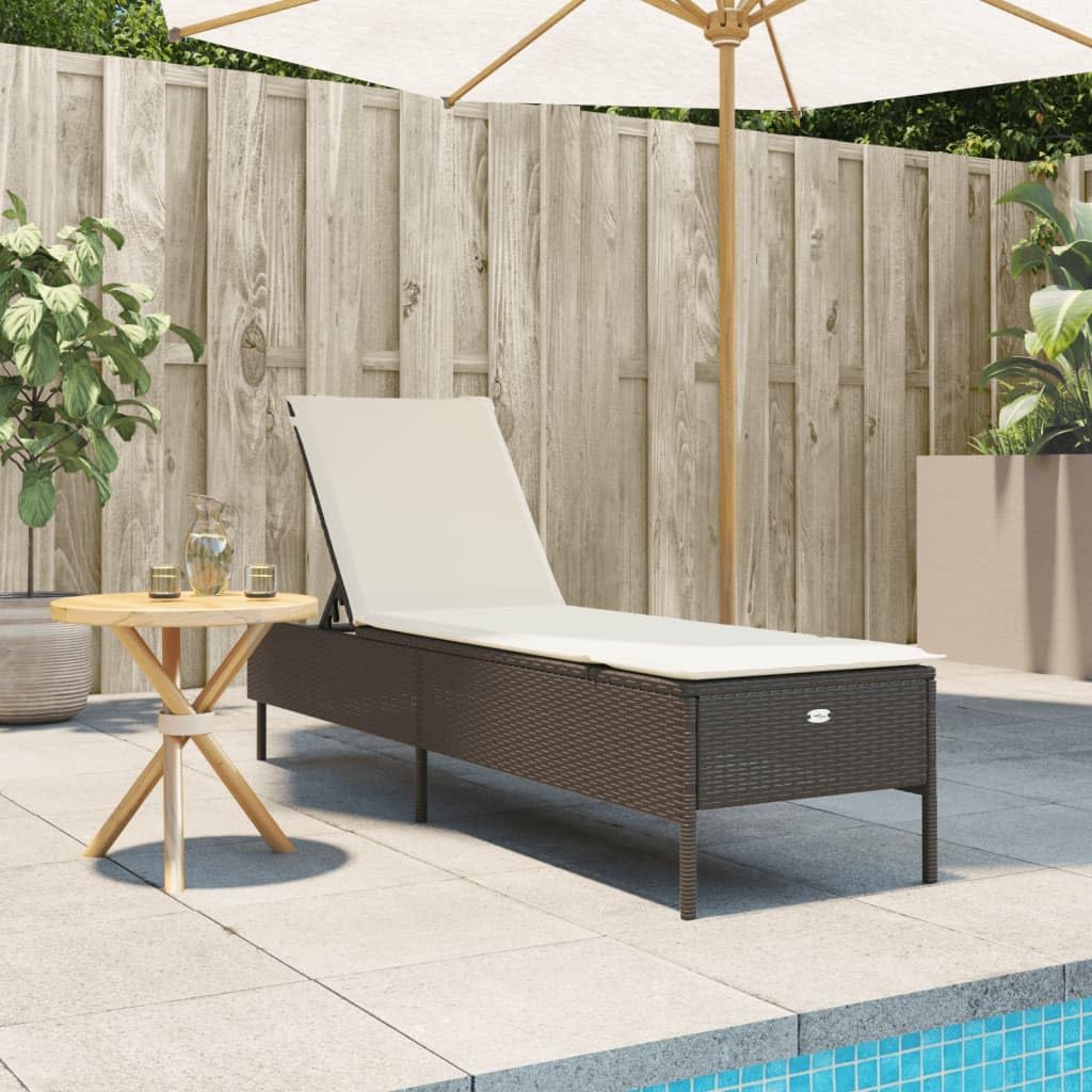 Sonnenliege mit Auflage Braun Poly Rattan Gartenliege