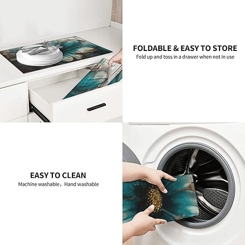 Miniatura 9 de Tapete de secado de platos de flores de acuarela verde para encimera de cocina, 18 x 24 pulgadas, con almohadilla escurridor de platos de microfibra
