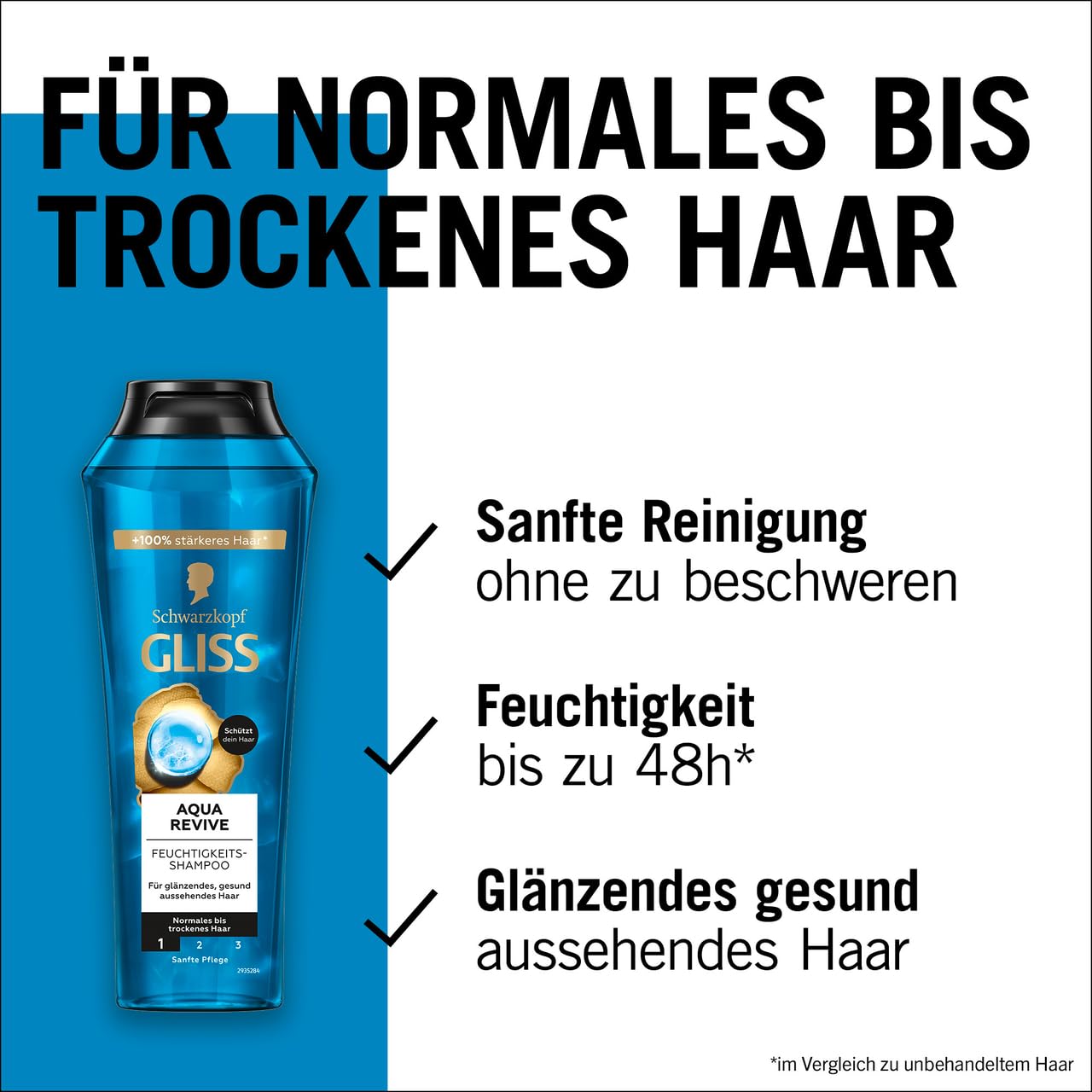 Gliss Shampoo Aqua Revive (12 x 250 ml), Haarshampoo mit Hyaluron und Meeresalgen, Feuchtigkeitsshampoo für normales bis trockenes Haar