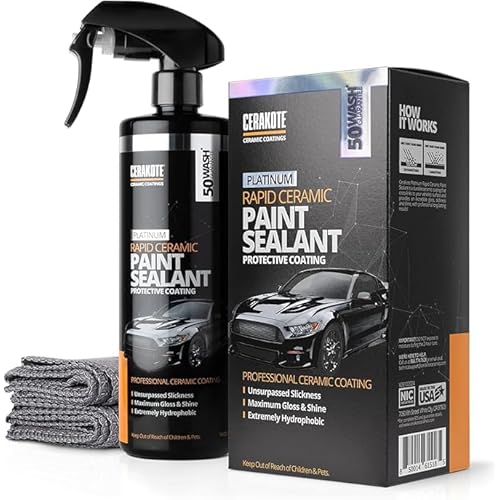 CERAKOTE® Platinum Rapid Ceramic Paint Sealant Spray (14 oz.) – Maximum Gloss & Shine – Extremely Hydrophobic – Unmatched Slickness – Ceramic Spray Coating – 50 Wash Rating