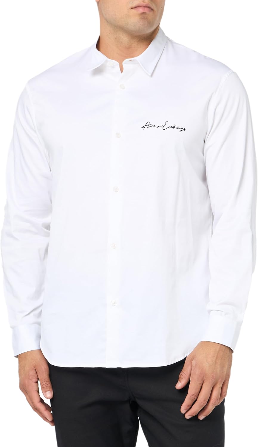 Amazon.com: A｜X ARMANI EXCHANGE Men's Long Sleeve Signature Logo Button ...