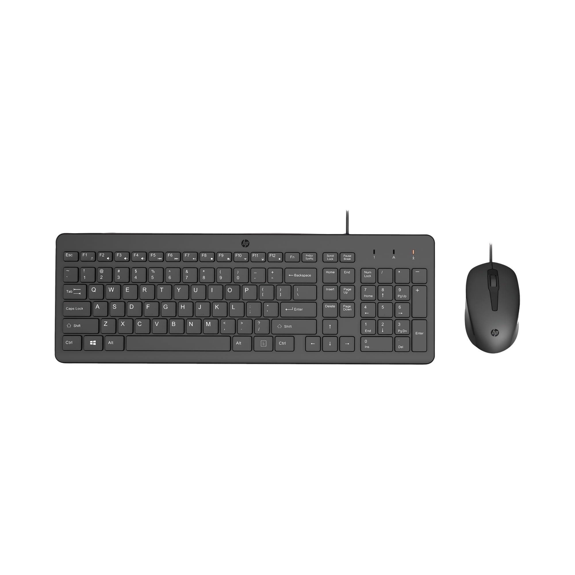HP 150 Wired Keyboard and Mouse – (1600 DPI, LED Indicators, USB-A Port, 12 Shortcut Keys, Windows 10, Windows 11) Spanish QWERTY, Black