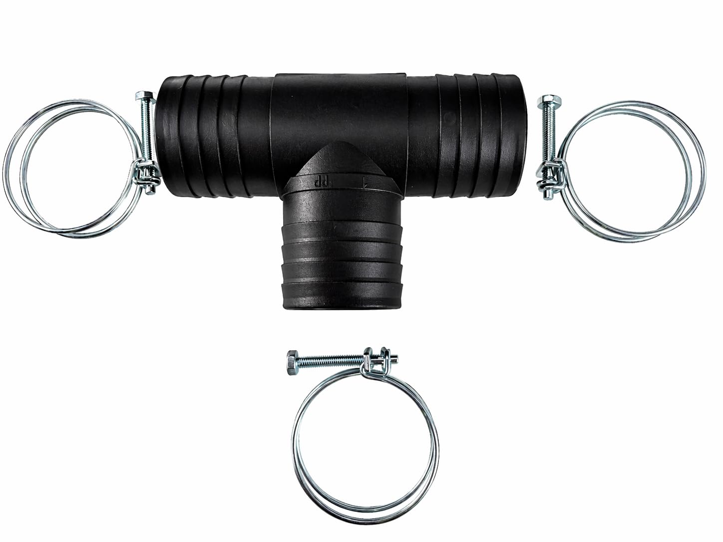 Cost Wise Black 50Mm Barbed Three Way Tee Hose Connectors – Durable Polypropylene Fitting For 2" Pondpipe Layflat & Drainage Hoses Complete With 3 Double Wire Hose Clips