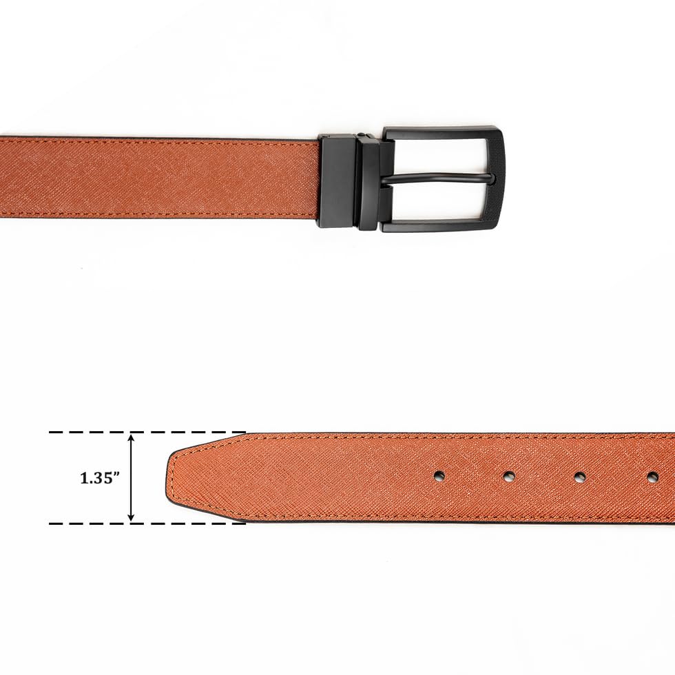 Men's Reversible Leather Belt for Dress Casual Jeans with Rotating Buckle - One Strap Reverse for 2 Sides4