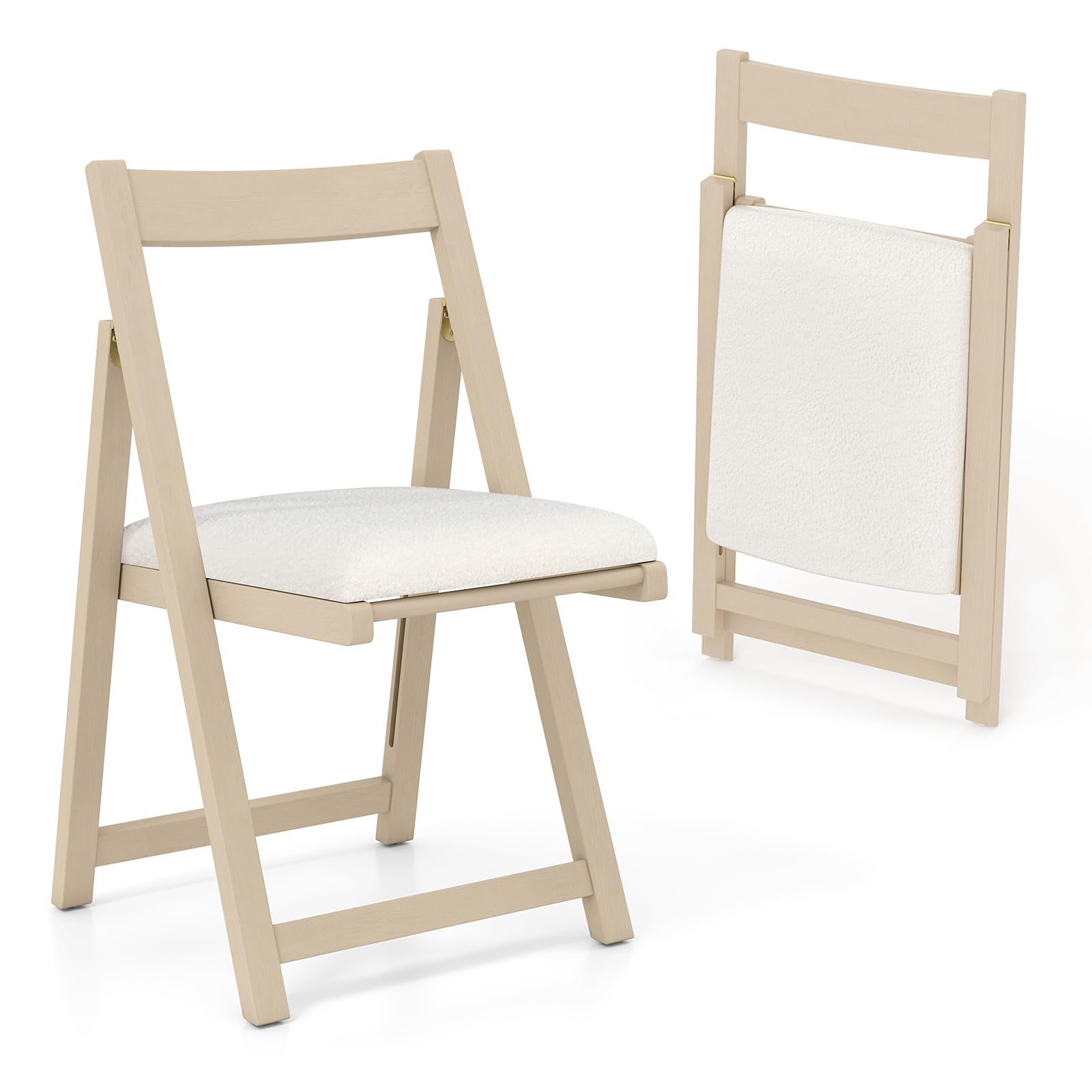 GIANTEX Set di 2 sedie pieghevoli, imbottite, con telaio in legno di gomma e schienale inclinato, per cucina, soggiorno e balcone (beige)