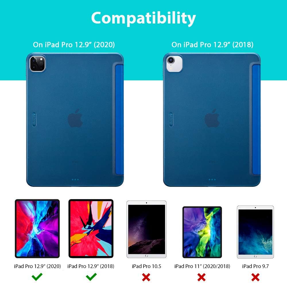 ESR for iPad Pro 12.9 Case 2020 & 2018, Rebound Slim Smart Case with Auto Sleep/Wake [Viewing/Typing Stand Mode] [Flexible TPU Back with Rubberized Cover] - Navy Blue